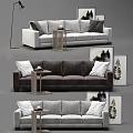 Sectional Sofa in White Brown Gray with Decorative Pillows Side Table and Wall Art 3d model