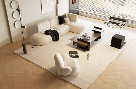 Modern Sofa Coffee Table Combination Cream Sofa Combination 3d model