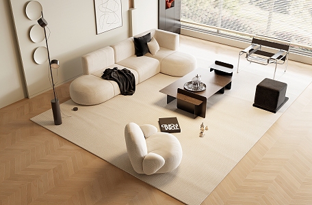 Modern Sofa Coffee Table Combination Cream Sofa Combination 3d model