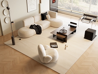 Modern Sofa Coffee Table Combination Cream Sofa Combination 3d model