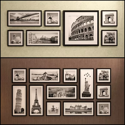 Black And White Landscape Paintings Wall Decor With Famous Landmarks 3d model