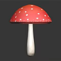 Shiny Red Mushroom with White Spots on Cap and White Stem Isolated on Black Background