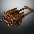 Vintage Wooden Hand Cart With Long Handles Spoked Wheels And Rustic Design
