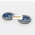 Round Blue And White Porcelain Boxes With Dragon And Landscape Patterns 3d model