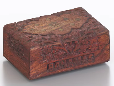 Exquisite Hand Carved Wooden Box With Leaves Grapes And BAHAMAS Lettering 3d model
