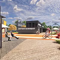 Scenic Garden Landscape Design Featuring Green Spaces Winding Paths And Diverse Buildings