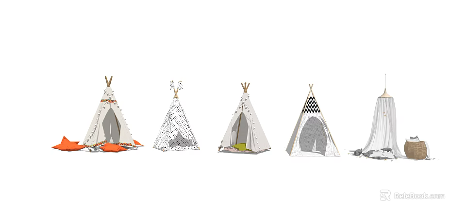 Various Design Teepee Tents With Different Patterns And Colors For Outdoor Camping 3d model