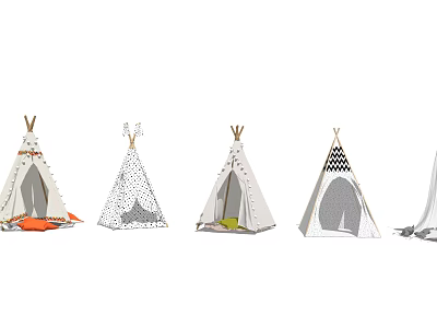 Various Design Teepee Tents With Different Patterns And Colors For Outdoor Camping 3d model