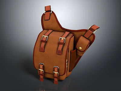 Classic Brown Leather Saddle Bag With Buckle Straps And Adjustable Design 3d model