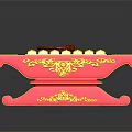 Red Xylophone Musical Instrument with Yellow Keys Mallet and Golden Painted Decorative Patterns