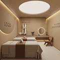 Elegant SPA Sauna Interior With Massage Beds White Robes Round Mirror And Relaxing Atmosphere