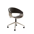 Modern Black Leather Office Chair With Silver Metal Frame And Wheels