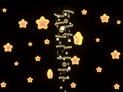 Enchanting Photo Spot With Spiral Decoration Yellow Stars Moon And Spheres On Black Background 3d model