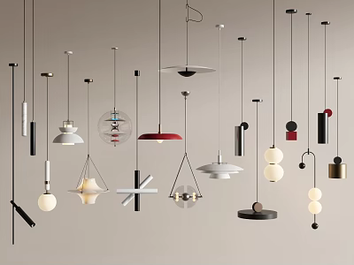 Modern Pendant Lights Featuring Various Shapes and Stylish Contemporary Design Elements 3d model