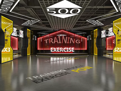 Fitness Training Area With Exercise Point Neon Sign And Spacious Gym Floor 3d model