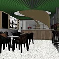 Modern Coffee Shop Interior With Spiral Staircase Bar Counter And Wooden Stools