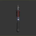 Futuristic Long Rod Weapon With Spiked Top Black Red Design And Metallic Finish