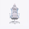 White And Blue Ergonomic Gaming Office Chair With Adjustable Armrests And Lumbar Pillow