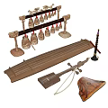 Traditional Musical Instruments And Art Supplies Collection With Guzheng Erhu And Chimes