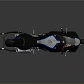 Black and Blue Sport Motorcycle with Sleek Design Blue Wheels Exhaust and Stand