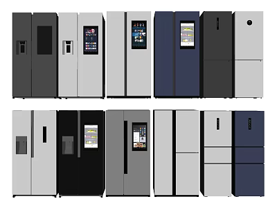 Various Styles Of Modern Refrigerators And Freezers In Different Colors And Designs 3d model