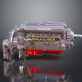Detailed Automotive Engine With Metallic Structure And Red Components