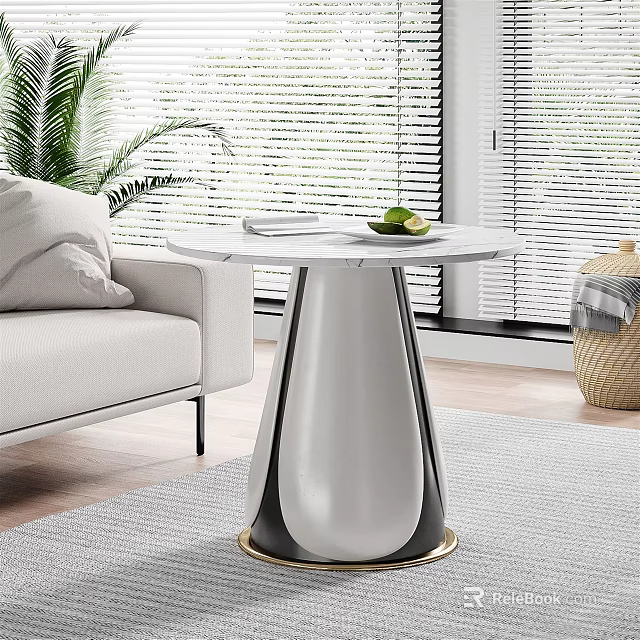 Modern Round Coffee Table With Marble Top And White Black Base In Modern Living Room 3d model 