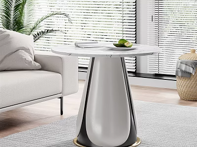 Modern Round Coffee Table With Marble Top And White Black Base In Modern Living Room 3d model