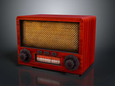 Vintage Red Wooden Radio With Knobs Dial And Mesh Front Panel 3d model