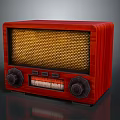 Vintage Red Wooden Radio With Knobs Dial And Mesh Front Panel