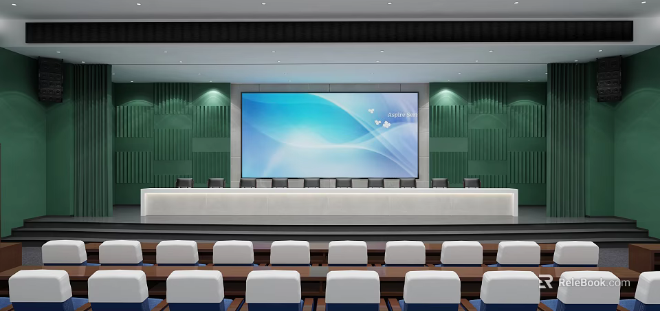 Modern Conference Room Interior With Large Screen Long Table And Seats 3d model 