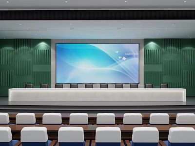 Modern Conference Room Interior With Large Screen Long Table And Seats 3d model