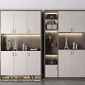 Modern Shoe Cabinet Design With Built in Lighting Multiple Doors Hooks And Decor Items 3d model
