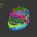 Professional Racing Helmet With Red Bull Renault Total Monster Logos And Colorful Design