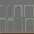 White Archways of Various Styles on Gray Background Wall With Wooden Floor