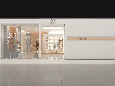 Modern Clothing Store Exterior With Glass Door Window Display Mannequins And Shop Sign 3d model