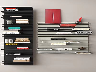 Modern Black Bookshelf Display With Organized Books And Decorative Items 3d model