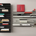 Modern Black Bookshelf Display With Organized Books And Decorative Items