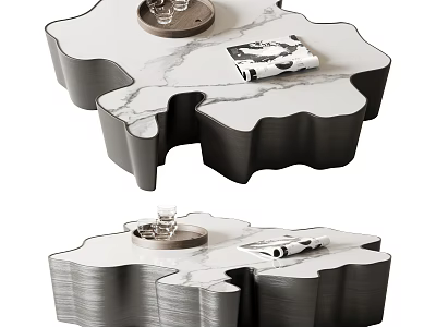 Elegant Modern Coffee Table With Irregular Marble Top And Black Metal Frame Design 3d model