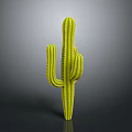 Tall Green Cactus Plant With Spiny Arms Standing On Gray Background