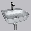 Wall Mounted White Ceramic Washbasin with Sleek Silver Faucet Design 3d model