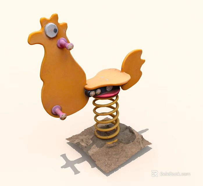 Children's Outdoor Seahorse Shaped Yellow Rocking Horse With Spring Base 3d model 