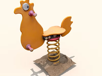 Children's Outdoor Seahorse Shaped Yellow Rocking Horse With Spring Base 3d model