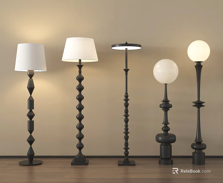 Stylish Floor Lamps With Different Designs White Shades And Spherical Bases For Modern Interior 3d model 
