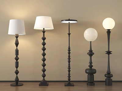 Stylish Floor Lamps With Different Designs White Shades And Spherical Bases For Modern Interior 3d model
