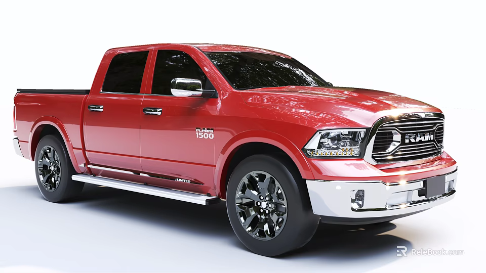 Red Dodge Ram Pickup Truck with Shiny Exterior Black Wheels and Chrome Accents 3d model 
