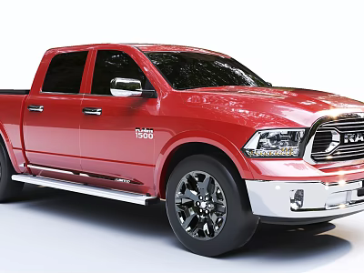 Red Dodge Ram Pickup Truck with Shiny Exterior Black Wheels and Chrome Accents 3d model