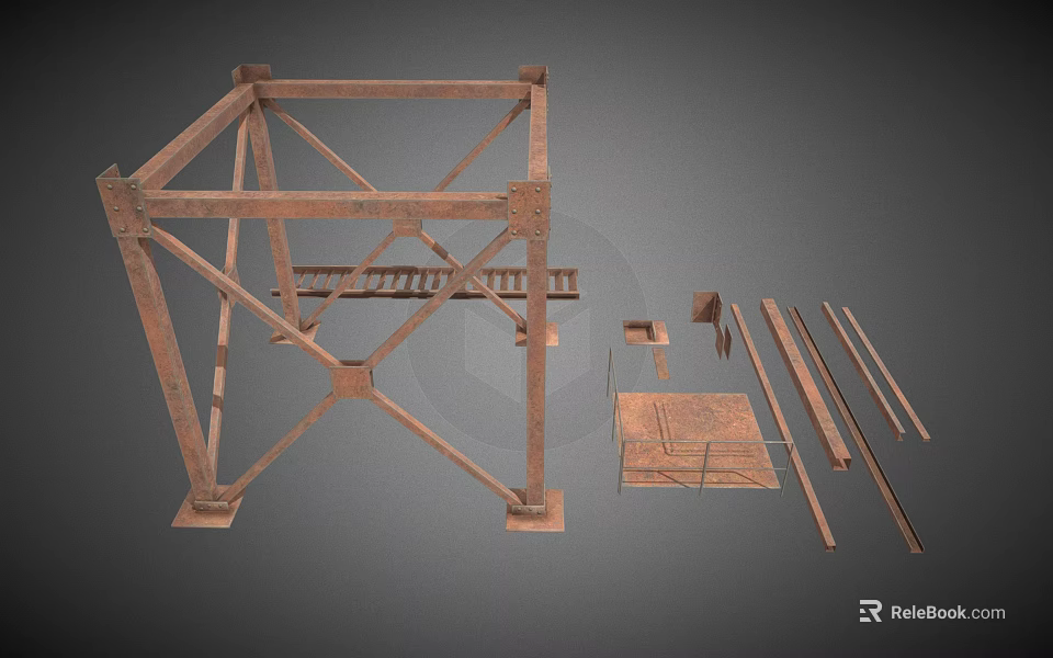 Heavy Duty Industrial Equipment Metal Frame Structure With Beams Plates And Components 3d model 