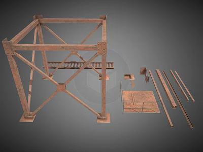 Heavy Duty Industrial Equipment Metal Frame Structure With Beams Plates And Components 3d model