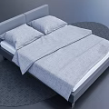 Modern Double Bed With Grey Headboard Two Pillows And Grey Blanket